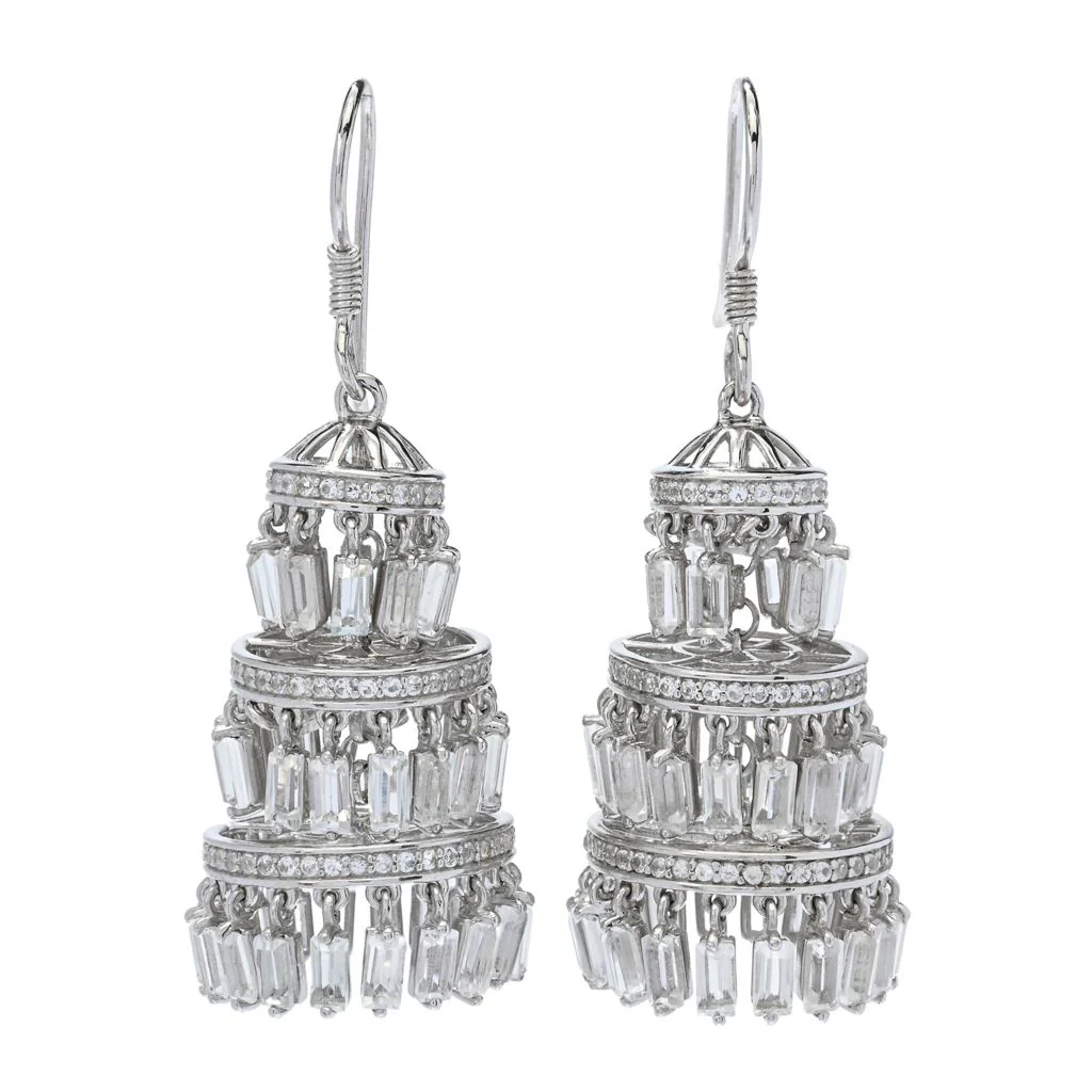 Gem Treasures 14.73ctw White Topaz Tiered Chandelier Drop Earrings - Image 3