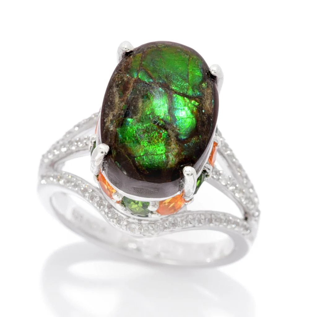 Gem Treasures 14x10mm Ammolite & Multi Gemstone High Set Ring - Image 4