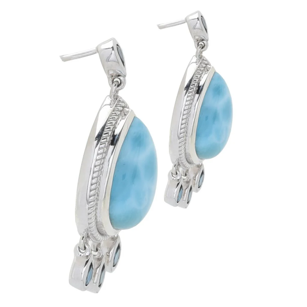 Gem Treasures 16x12mm Larimar & London Blue Topaz Dangle Earrings - Image 2