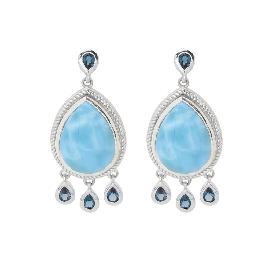 Gem Treasures 16x12mm Larimar & London Blue Topaz Dangle Earrings - Image 3