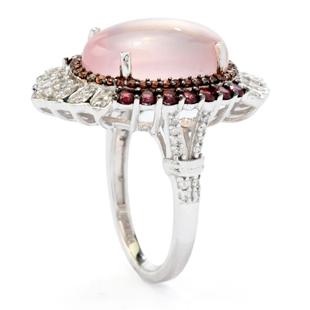 Gem Treasures 16x12mm Rose Quartz, Rhodolite Garnet & Zircon Ring - Image 2