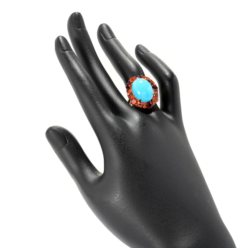 Gem Treasures 16x12mm Sleeping Beauty Turquoise & Choice of Gem Ring - Image 2
