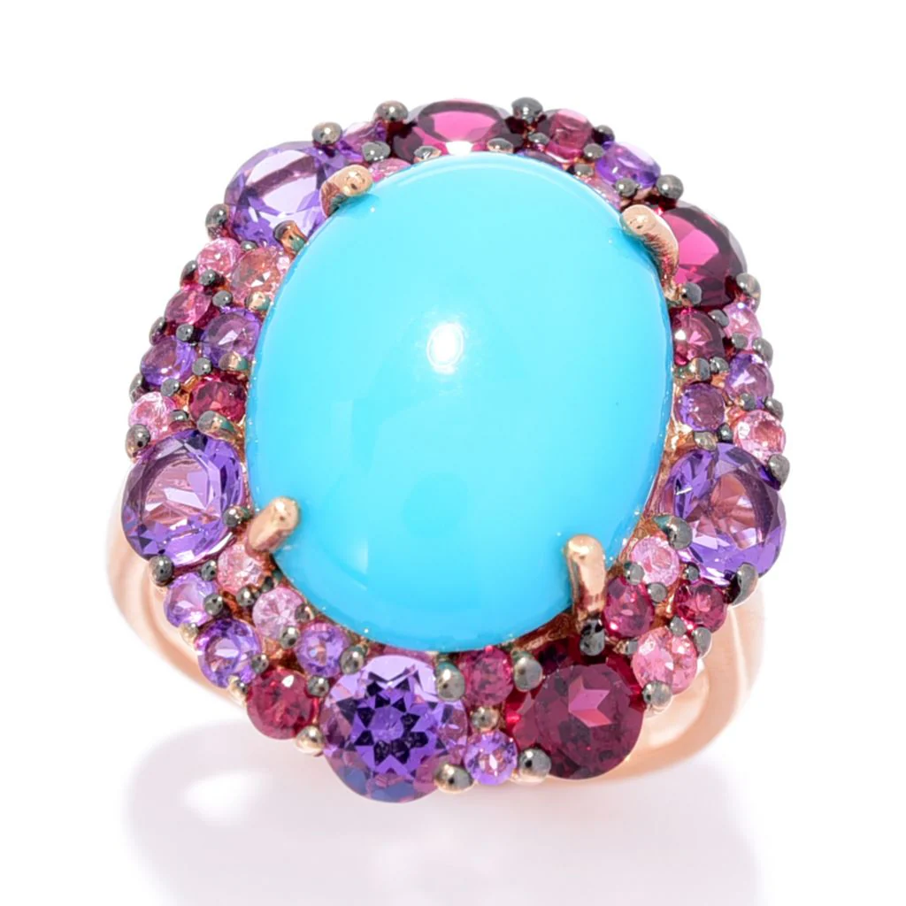 Gem Treasures 16x12mm Sleeping Beauty Turquoise & Choice of Gem Ring - Image 3