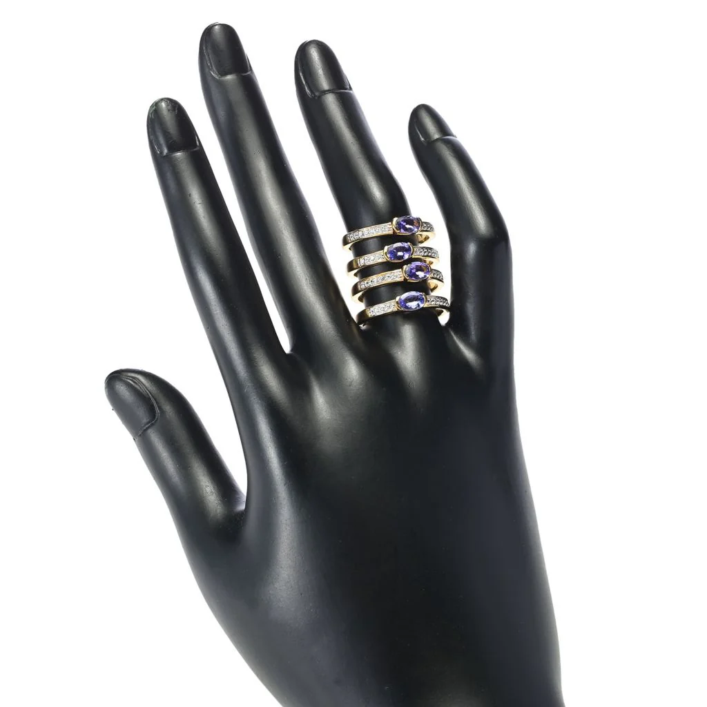 Gem Treasures 18K Vermeil 1.75ctw Tanzanite & Zircon 4-Row Ring - Image 2