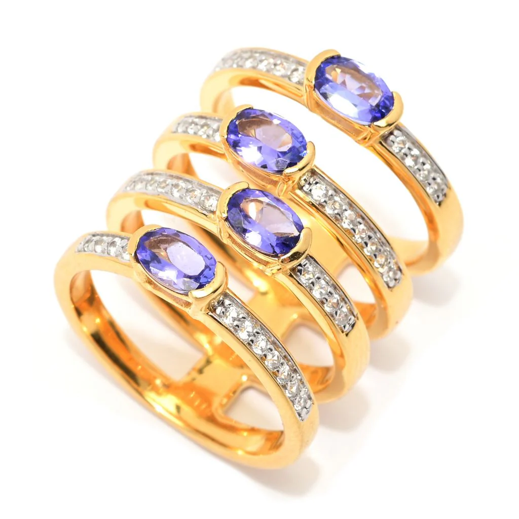 Gem Treasures 18K Vermeil 1.75ctw Tanzanite & Zircon 4-Row Ring - Image 3
