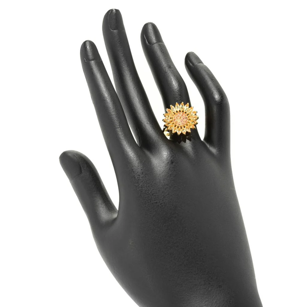 Gem Treasures 18K Vermeil 1.80ctw Citrine & Orange Sapphire Sunflower Ring - Image 2