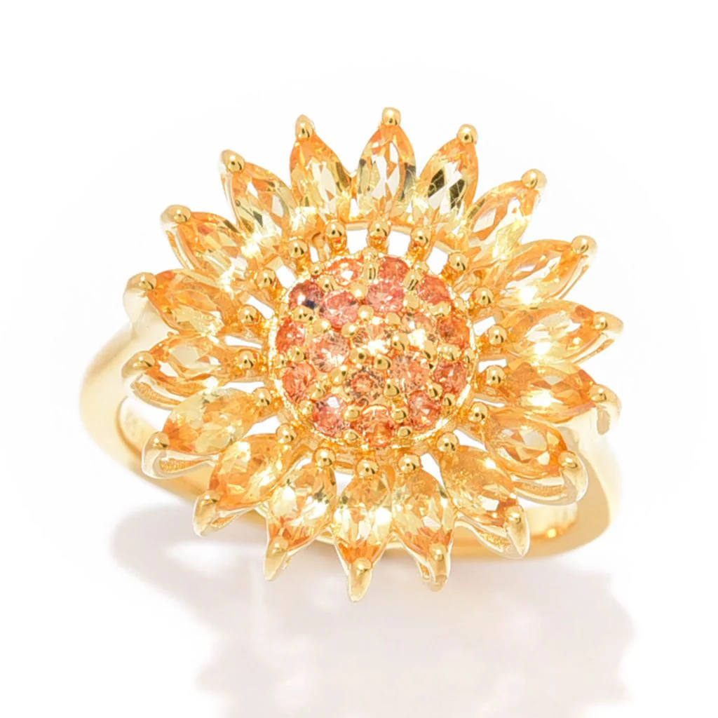 Gem Treasures 18K Vermeil 1.80ctw Citrine & Orange Sapphire Sunflower Ring - Image 3
