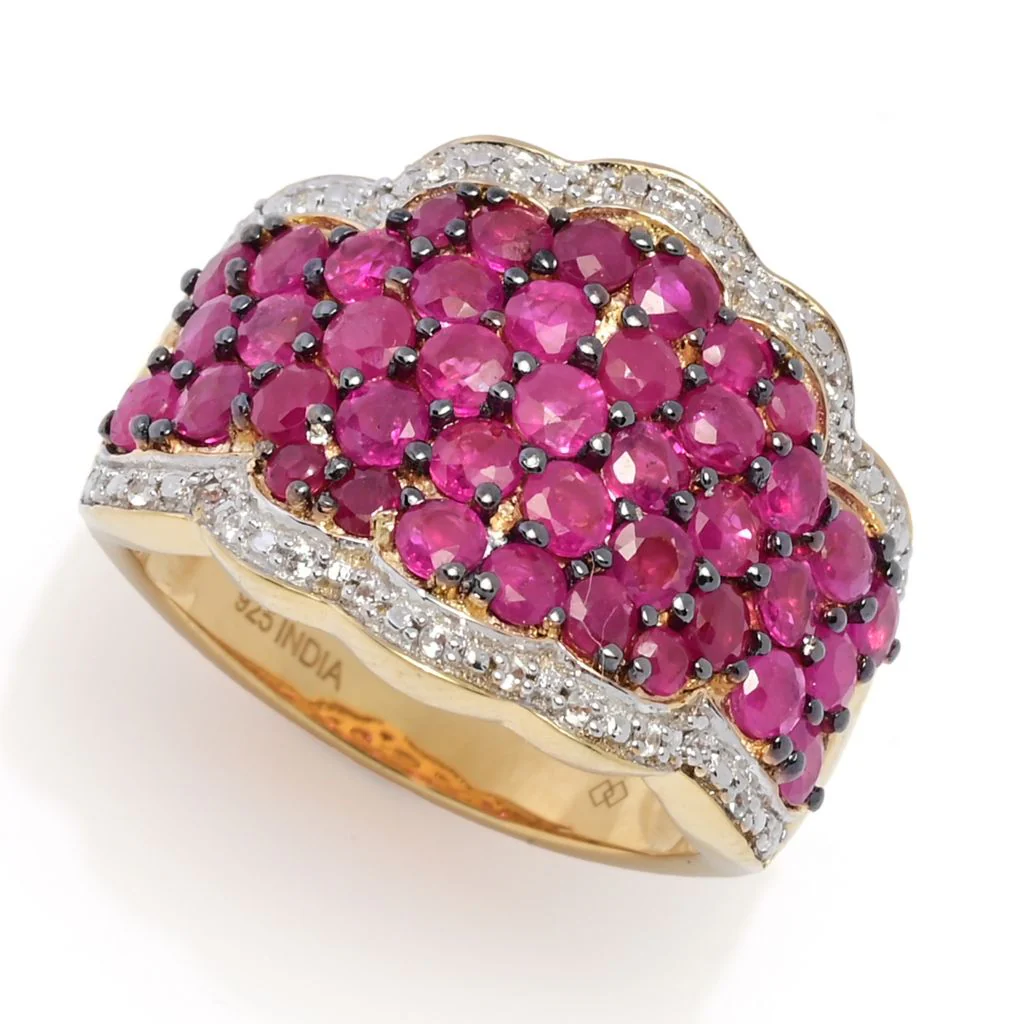 Gem Treasures 18K Vermeil 3.00ctw Burmese Ruby & Zircon Ring - Image 3