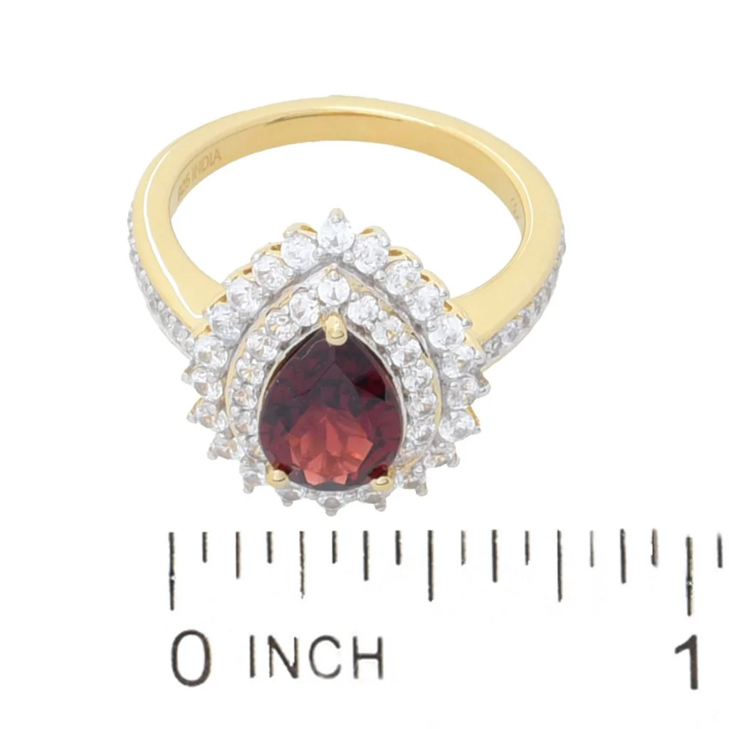 Gem Treasures 18K Vermeil 3.12ctw Mozambique Red Garnet & Zircon Ring - Image 2