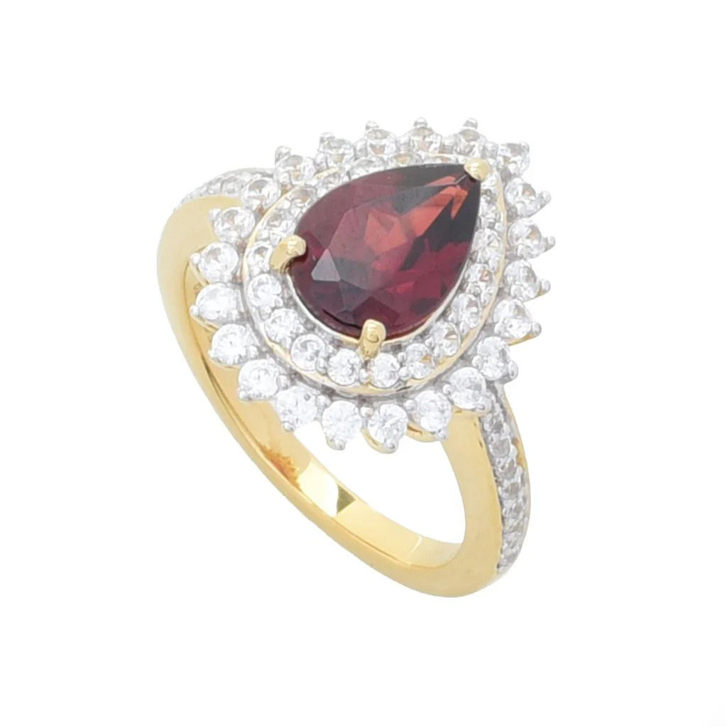 Gem Treasures 18K Vermeil 3.12ctw Mozambique Red Garnet & Zircon Ring - Image 3