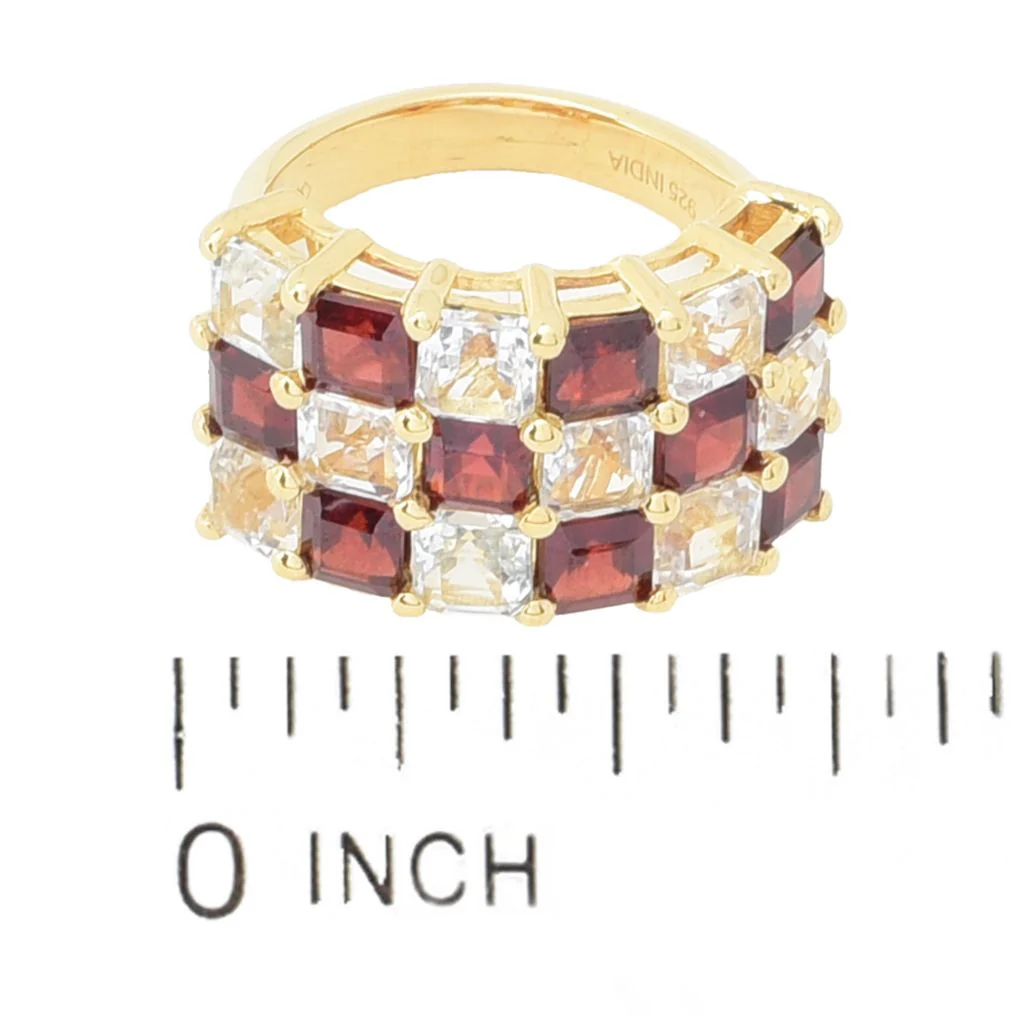 Gem Treasures 18K Vermeil 8.19ctw Garnet & White Topaz Triple Row Ring - Image 2