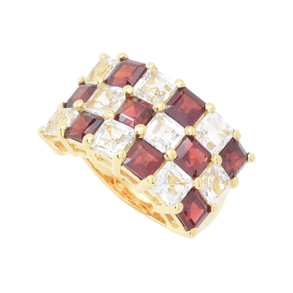 Gem Treasures 18K Vermeil 8.19ctw Garnet & White Topaz Triple Row Ring - Image 3