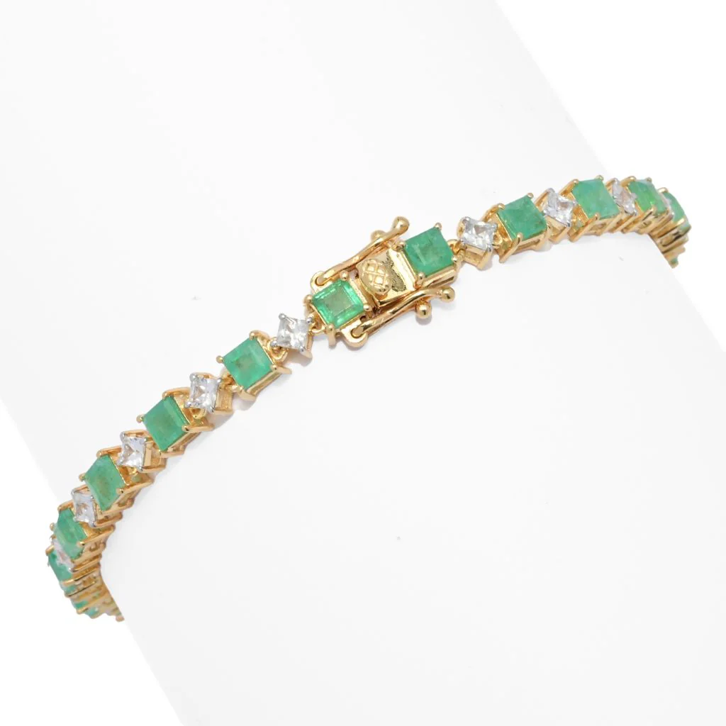 Gem Treasures 18K Vermeil 8.47ctw Brazilian Emerald & Zircon Bracelet - Image 2