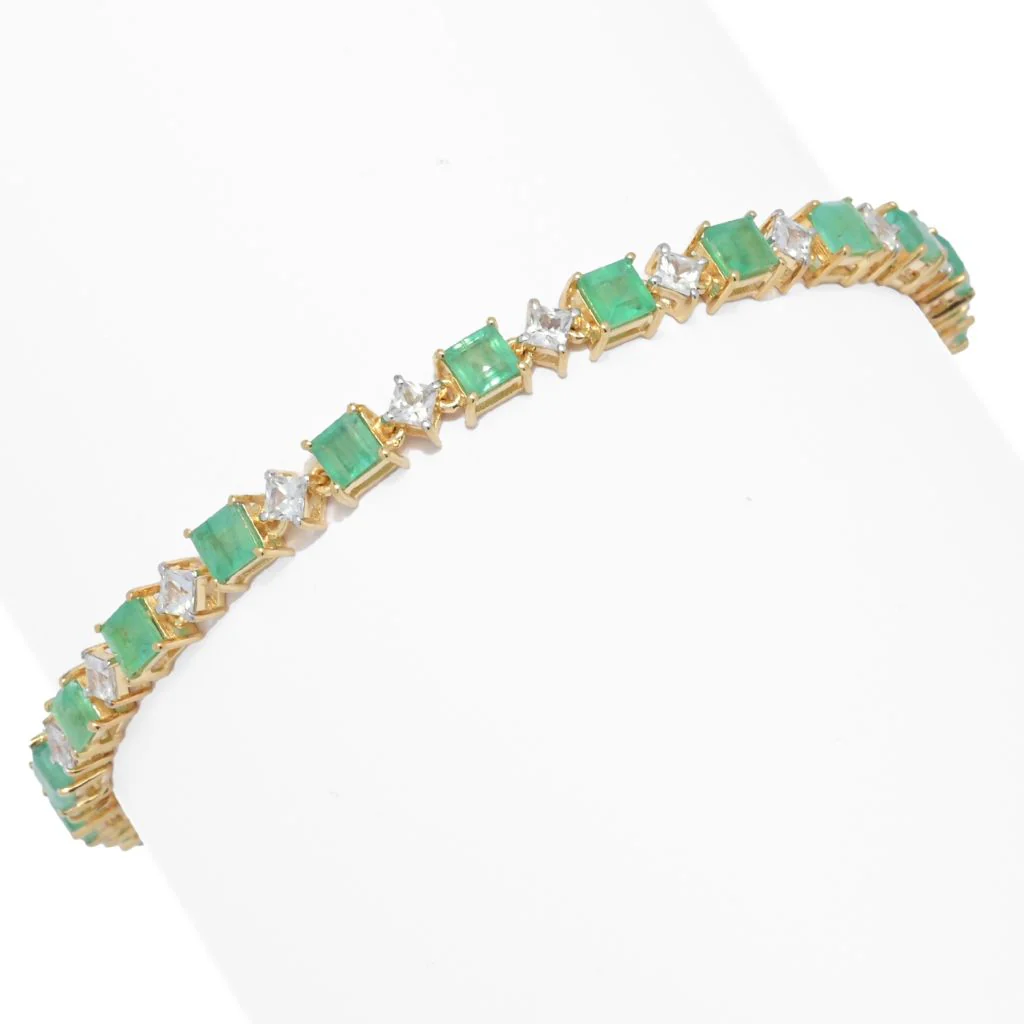 Gem Treasures 18K Vermeil 8.47ctw Brazilian Emerald & Zircon Bracelet - Image 3