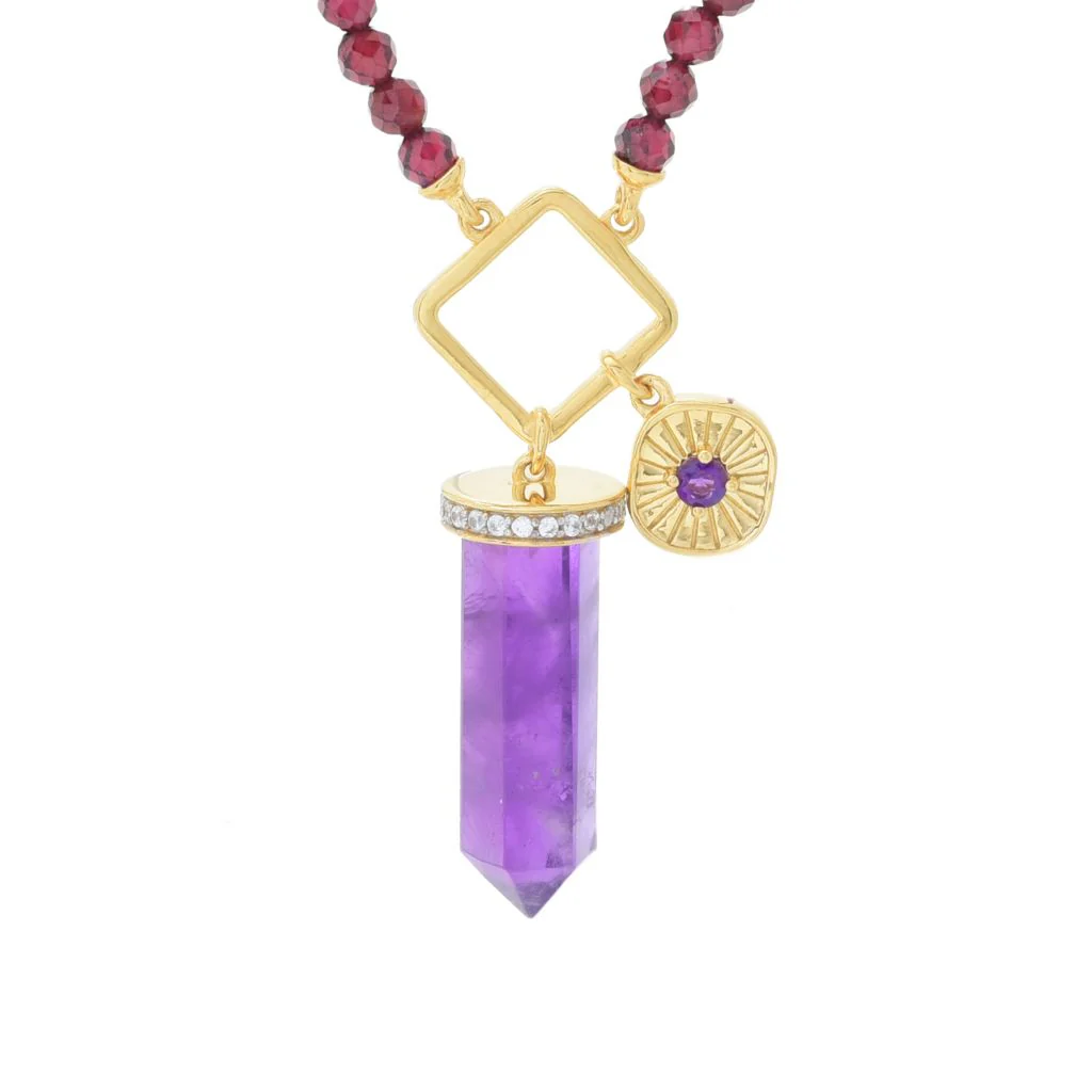Gem Treasures 18K Vermeil Choice of Gem Crystal Charm Beaded Necklace - Image 4
