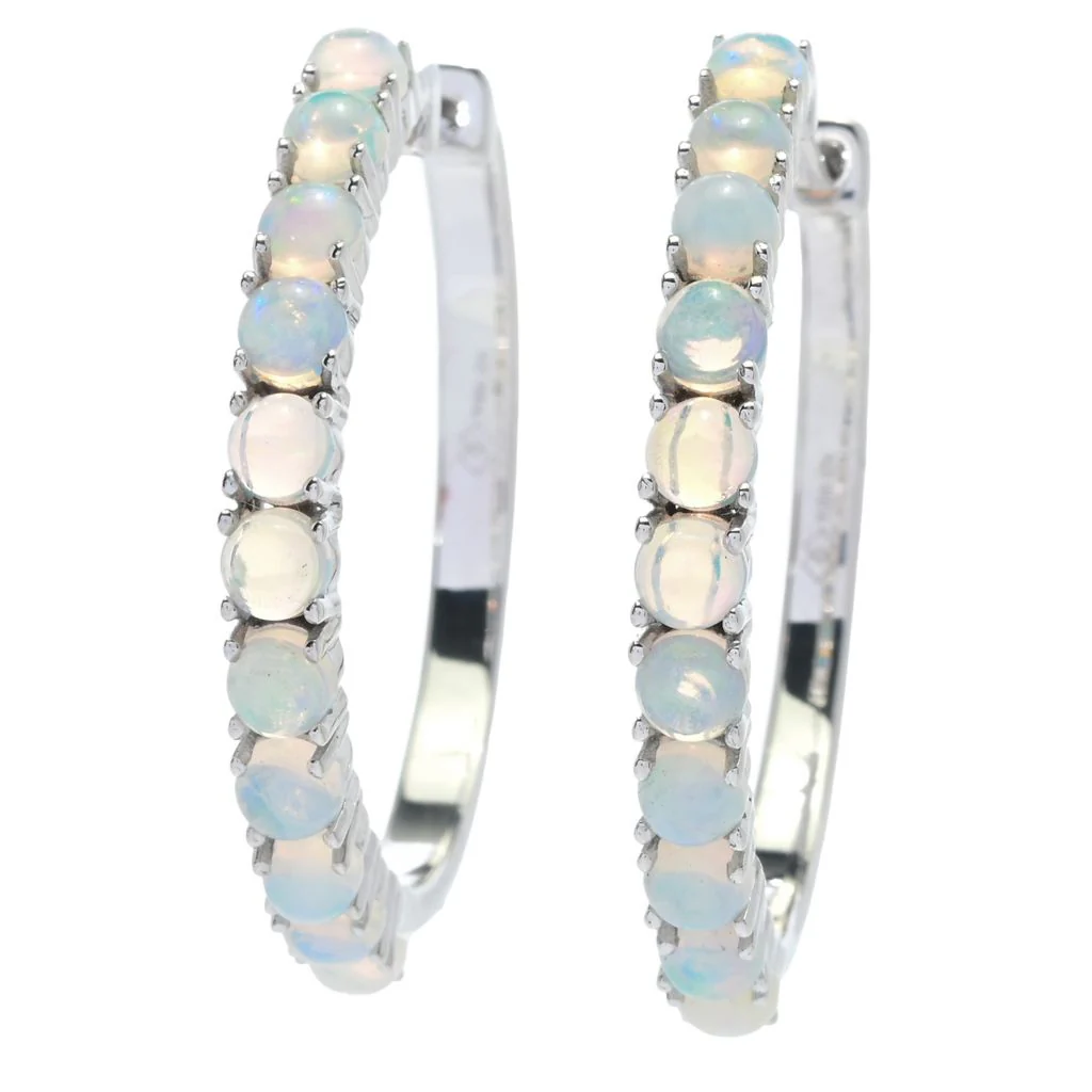 Gem Treasures 18K Vermeil or Sterling Silver Ethiopian Opal Hoop Earrings - Image 3