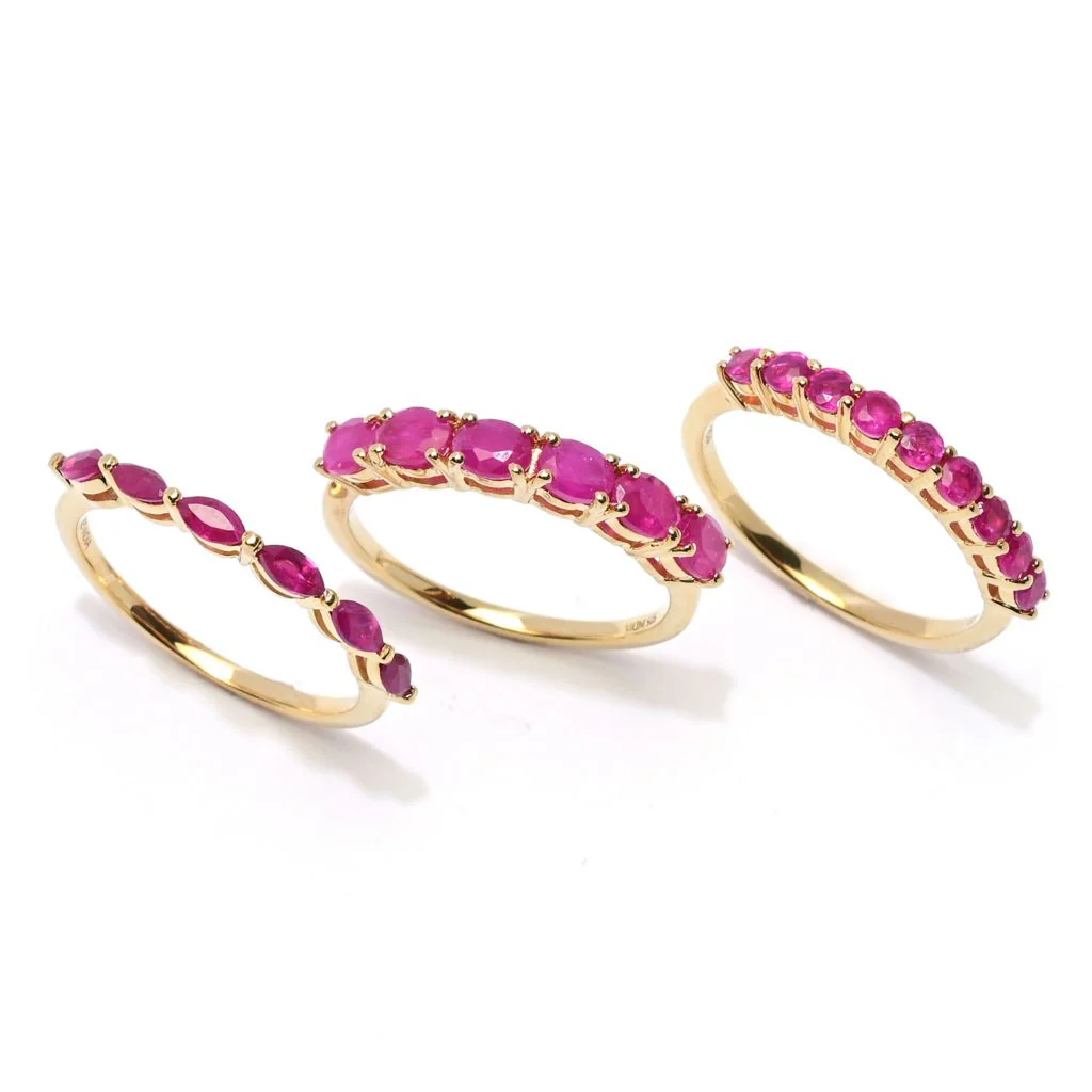 Gem Treasures 18K Vermeil Set of 3 2.88ctw Burmese Ruby Stack Rings - Image 2