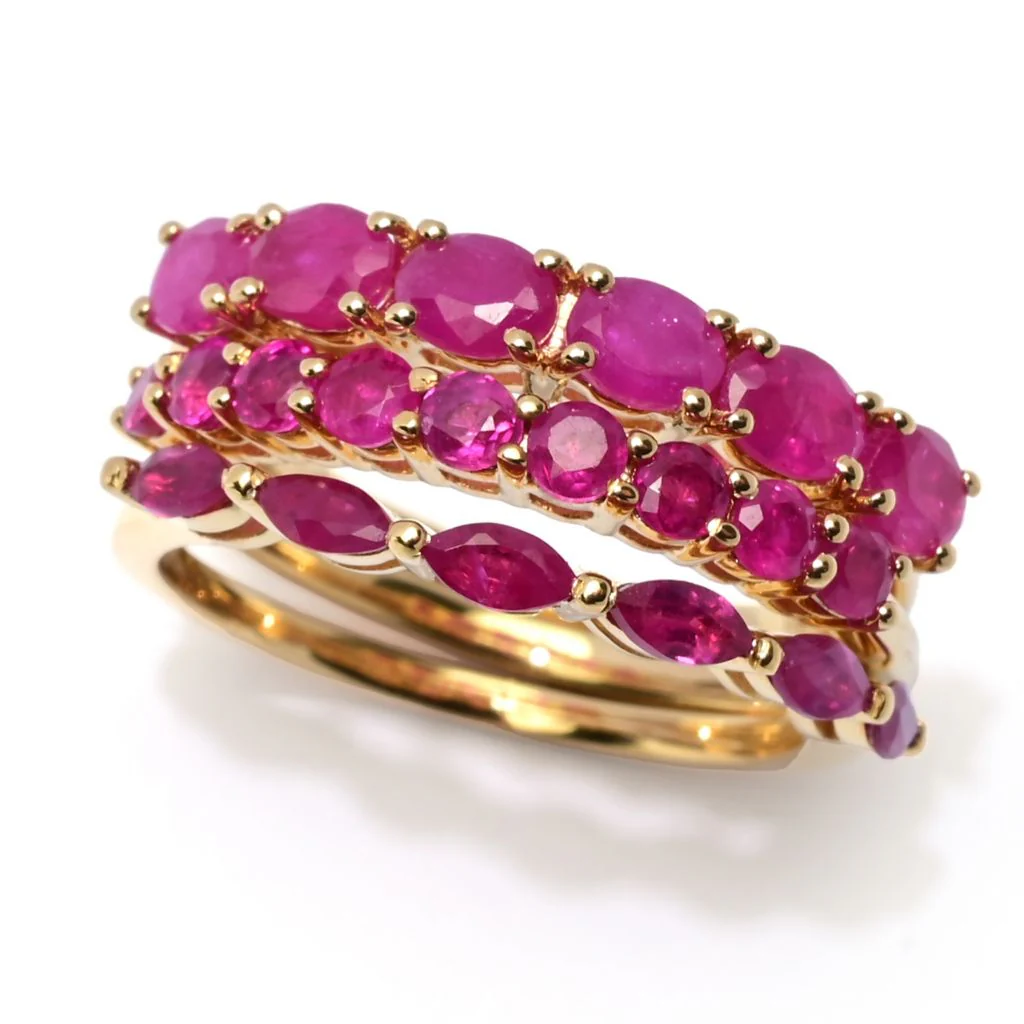 Gem Treasures 18K Vermeil Set of 3 2.88ctw Burmese Ruby Stack Rings - Image 3