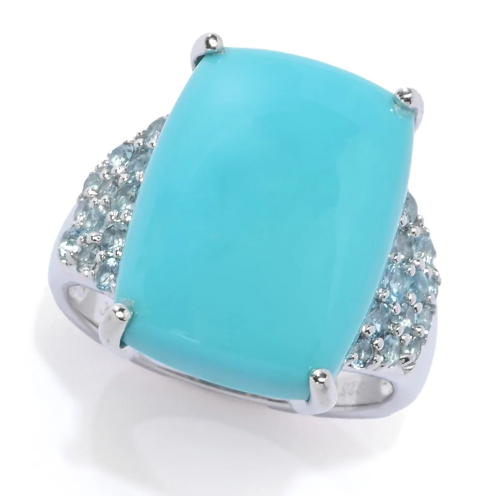 Gem Treasures 18x13mm Sleeping Beauty Turquoise & Swiss Blue Topaz Ring - Image 3