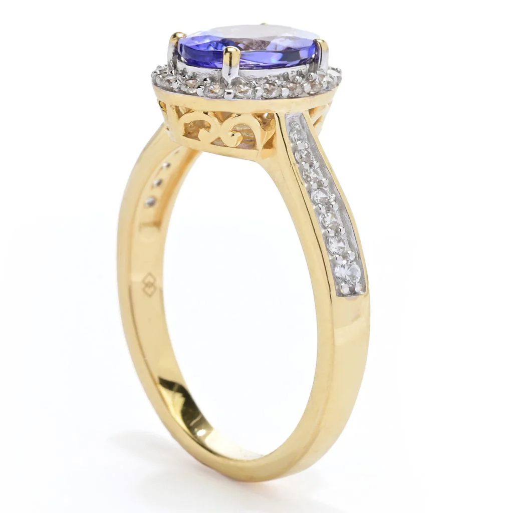 Gem Treasures 2.02ctw Oval Tanzanite & White Zircon Halo Ring - Image 2