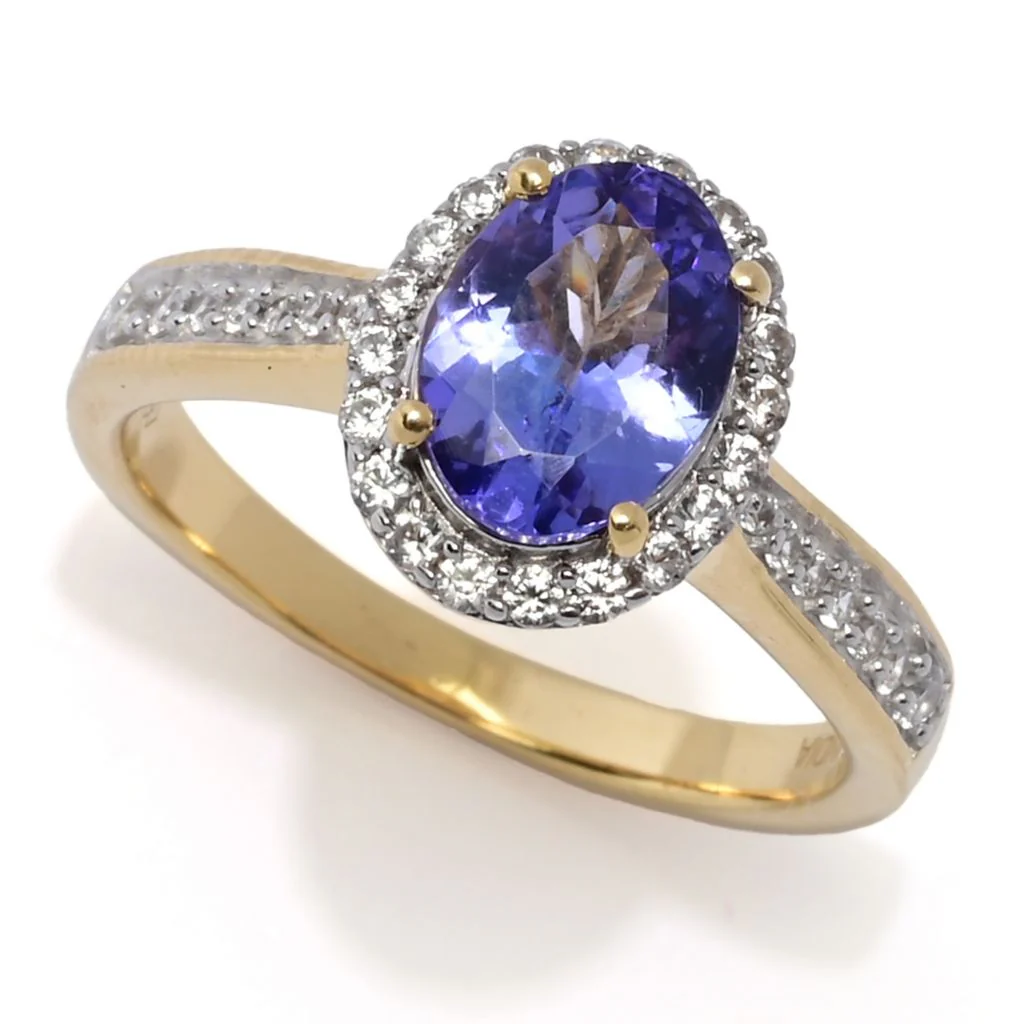 Gem Treasures 2.02ctw Oval Tanzanite & White Zircon Halo Ring - Image 3