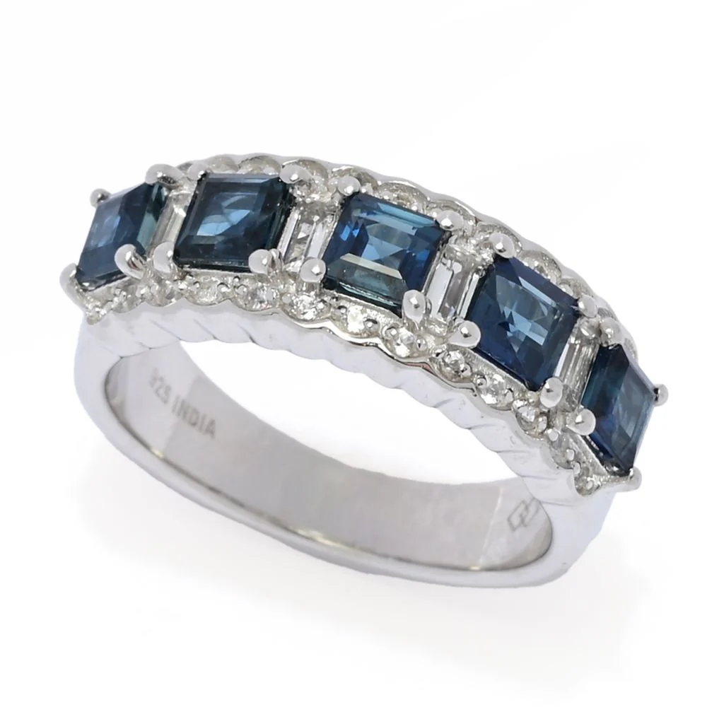 Gem Treasures 2.16ctw Australian Blue Sapphire & White Topaz Band Ring - Image 4