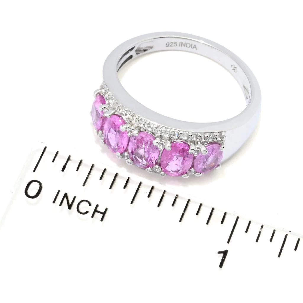 Gem Treasures 2.26ctw Pink Sapphire & White Zircon Graduated Band Ring - Image 2