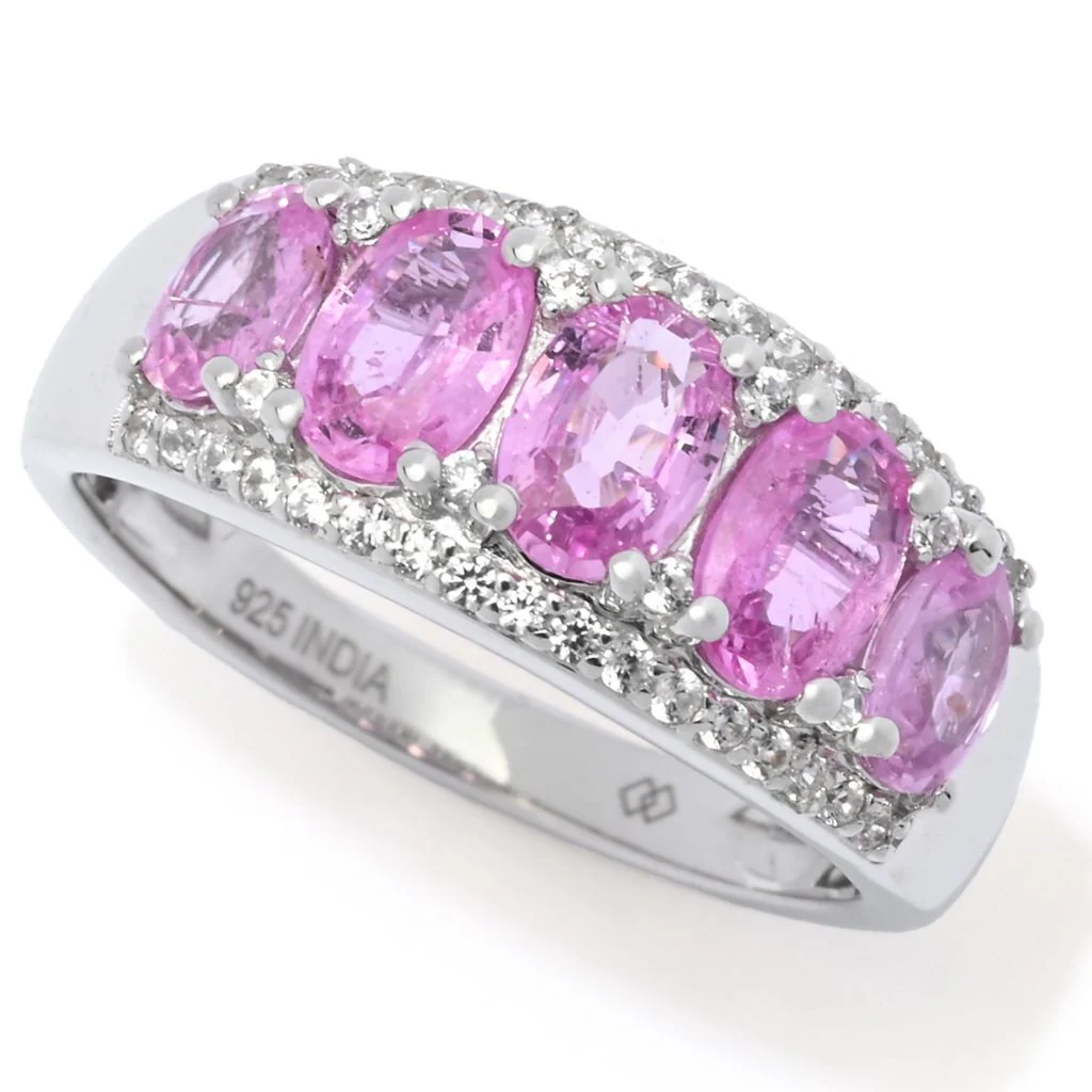 Gem Treasures 2.26ctw Pink Sapphire & White Zircon Graduated Band Ring - Image 5