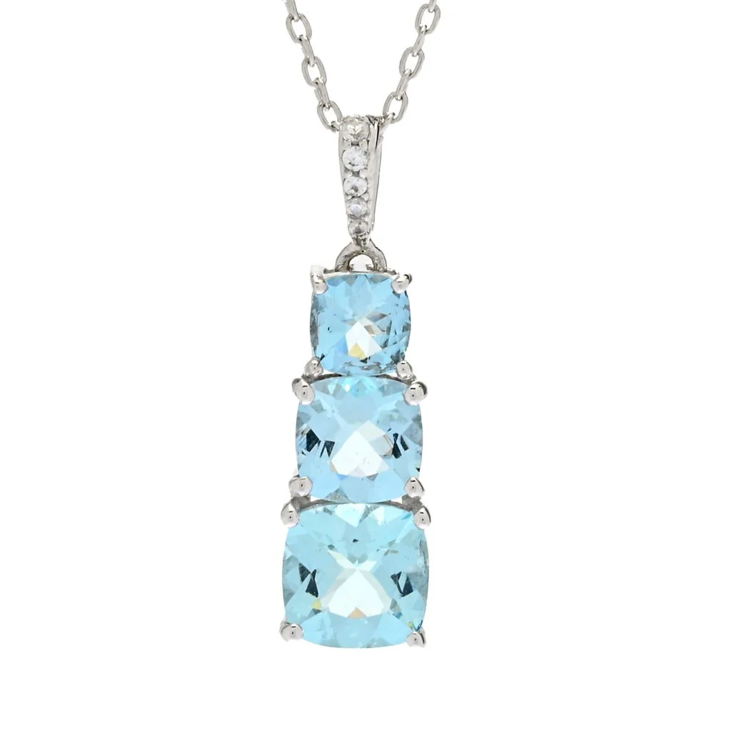 Gem Treasures 2.68ctw Aquamarine & Zircon 3-Stone Drop Pendant w/ Chain - Image 3