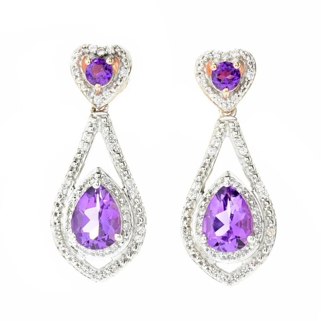 Gem Treasures 2.68ctw Pink & African Amethyst & White Zircon Earrings - Image 2