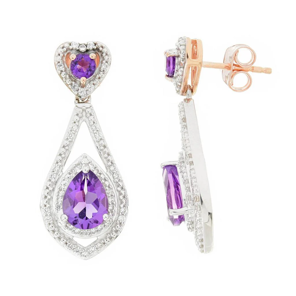 Gem Treasures 2.68ctw Pink & African Amethyst & White Zircon Earrings - Image 3