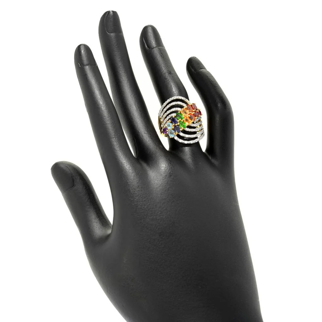 Gem Treasures 2.98ctw Multi Gem & White Zircon Multi Row Wave Ring - Image 2