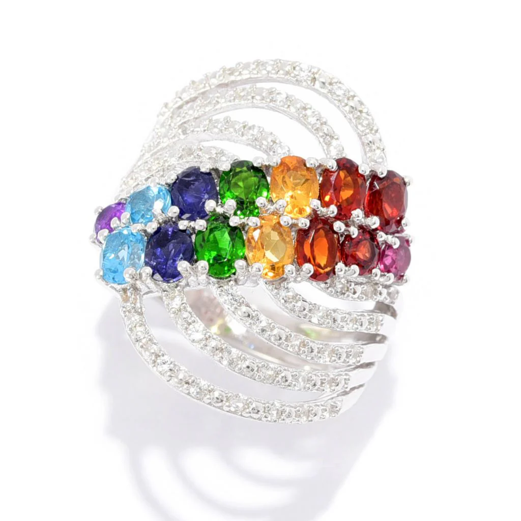 Gem Treasures 2.98ctw Multi Gem & White Zircon Multi Row Wave Ring - Image 3