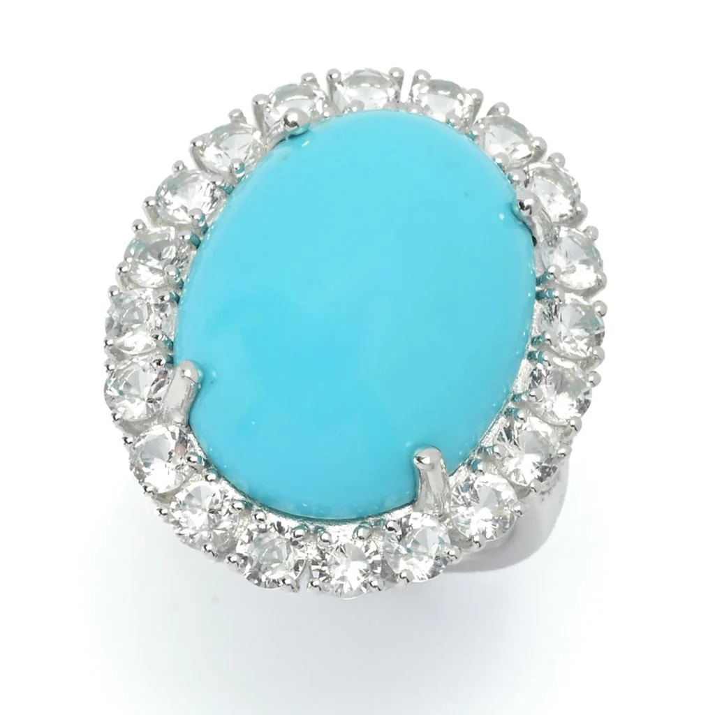 Gem Treasures 20x15mm Sleeping Beauty Turquoise & Zircon Halo Ring