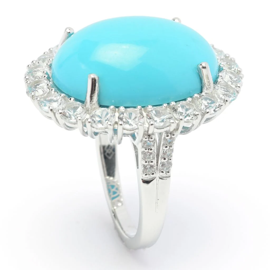 Gem Treasures 20x15mm Sleeping Beauty Turquoise & Zircon Halo Ring - Image 2