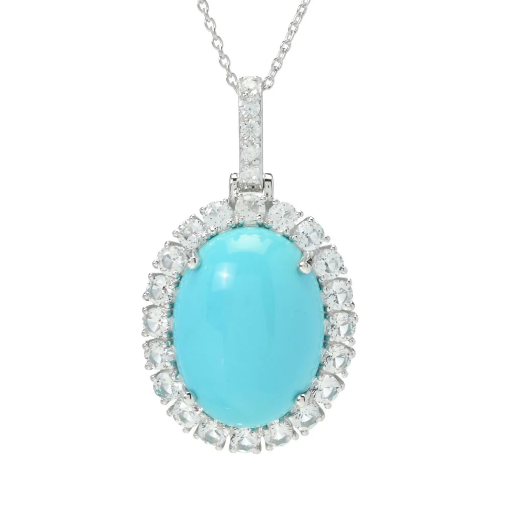 Gem Treasures 20x15mm Sleeping Beauty Turquoise & Zircon Pendant - Image 3
