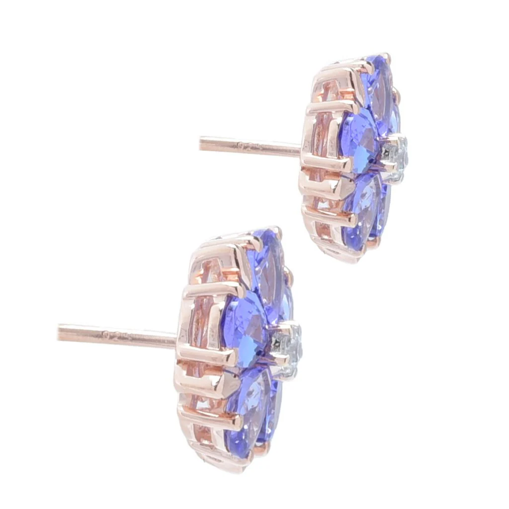 Gem Treasures 3.18ctw Tanzanite & Zircon Floral Stud Earrings - Image 2