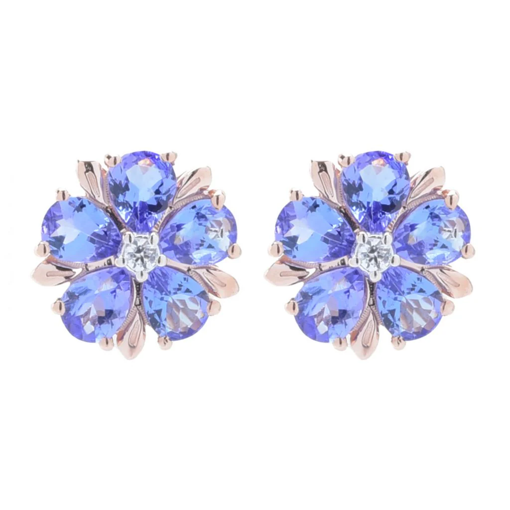 Gem Treasures 3.18ctw Tanzanite & Zircon Floral Stud Earrings - Image 3