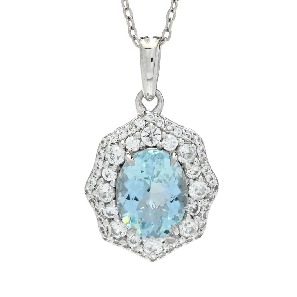 Gem Treasures 3.30ctw Aquamarine & White Zircon Pendant w/ Chain - Image 3