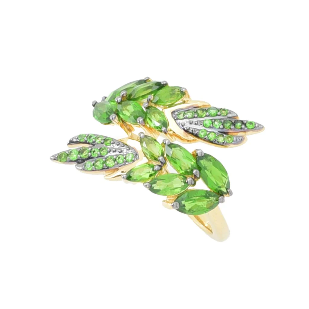 Gem Treasures 3.51ctw Chrome Diopside Floral Cluster Bypass Ring - Image 3