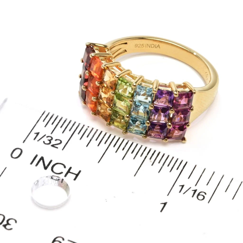 Gem Treasures 3.63ctw Ombre Rainbow Multi Gem Triple Row Ring - Image 2