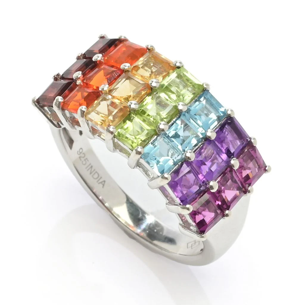 Gem Treasures 3.63ctw Ombre Rainbow Multi Gem Triple Row Ring - Image 5