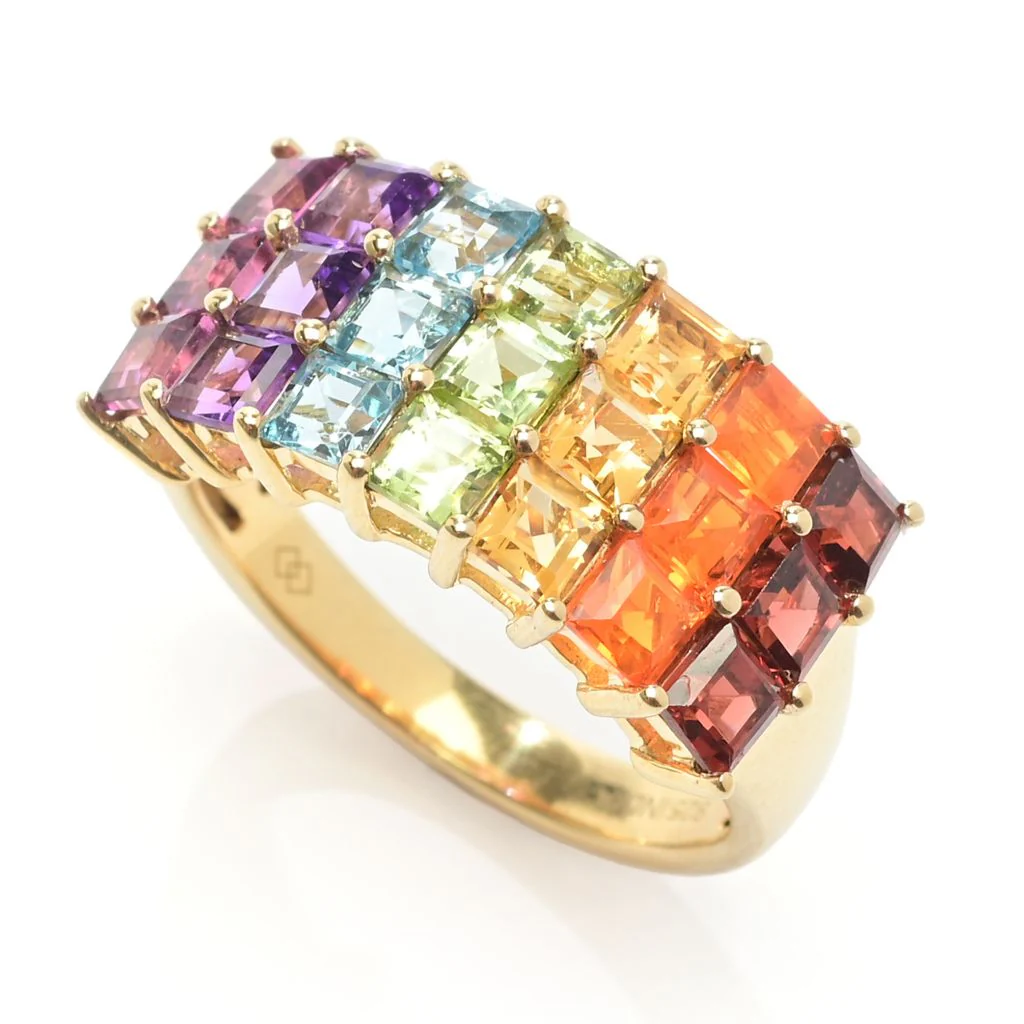 Gem Treasures 3.63ctw Ombre Rainbow Multi Gem Triple Row Ring - Image 7