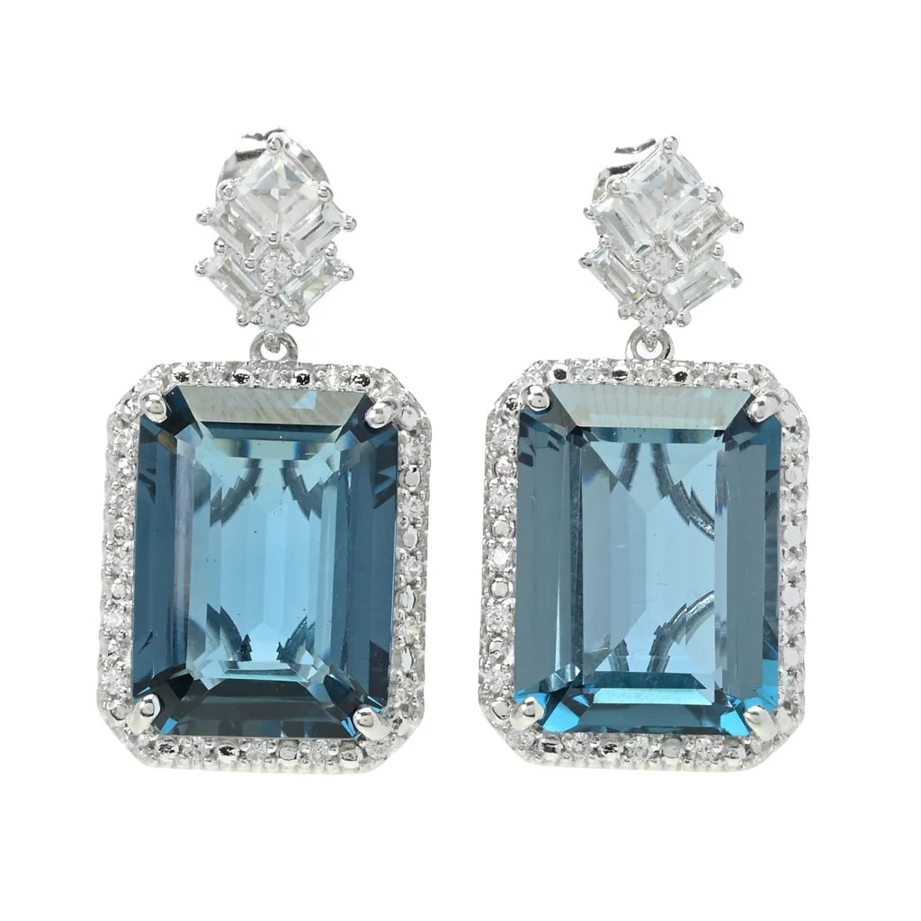 Gem Treasures 30.90ctw Octagon Cut London Blue Topaz & Gem Earrings - Image 3