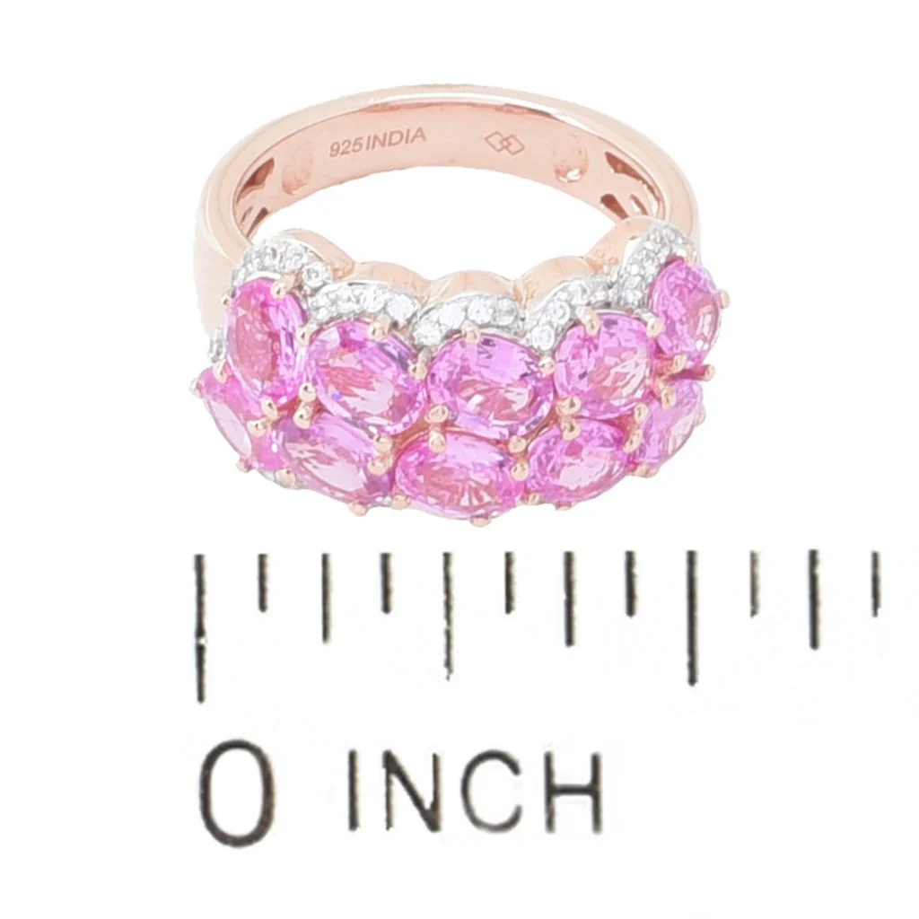 Gem Treasures 4.74ctw Pink Sapphire & White Zircon Double Row Ring - Image 2