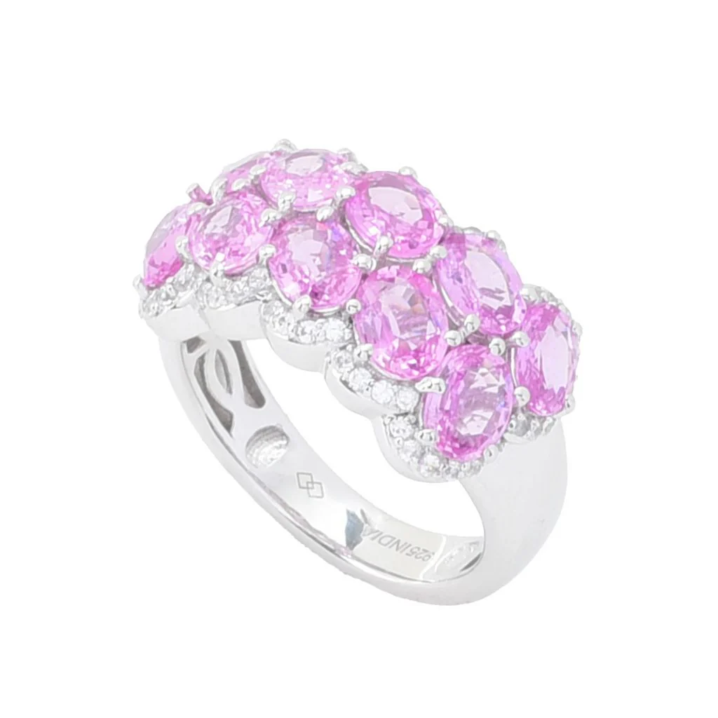 Gem Treasures 4.74ctw Pink Sapphire & White Zircon Double Row Ring - Image 3