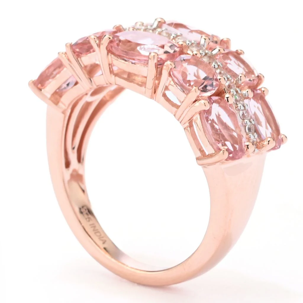 Gem Treasures 4.88ctw Pink Morganite & Zircon Double Row Ring - Image 2