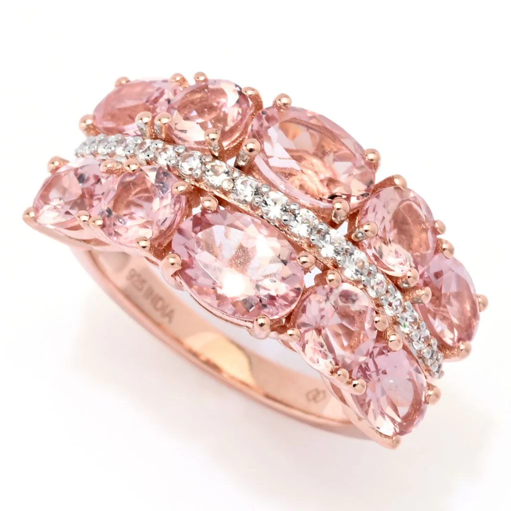 Gem Treasures 4.88ctw Pink Morganite & Zircon Double Row Ring - Image 3
