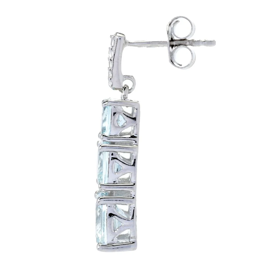 Gem Treasures 5.37ctw Aquamarine & White Zircon Drop Earrings - Image 2
