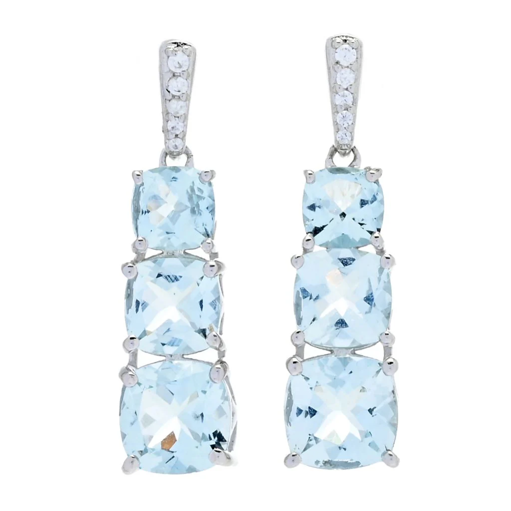 Gem Treasures 5.37ctw Aquamarine & White Zircon Drop Earrings - Image 3